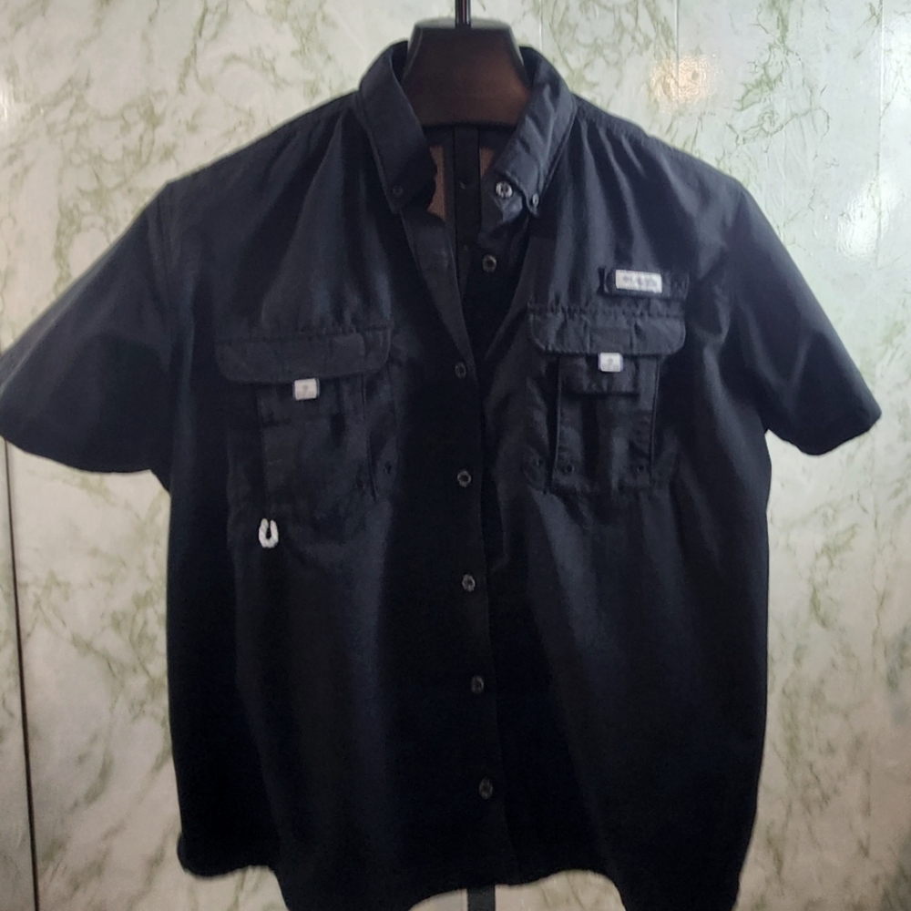 Columbia PFG Black Short Sleeve Nylon Shirt